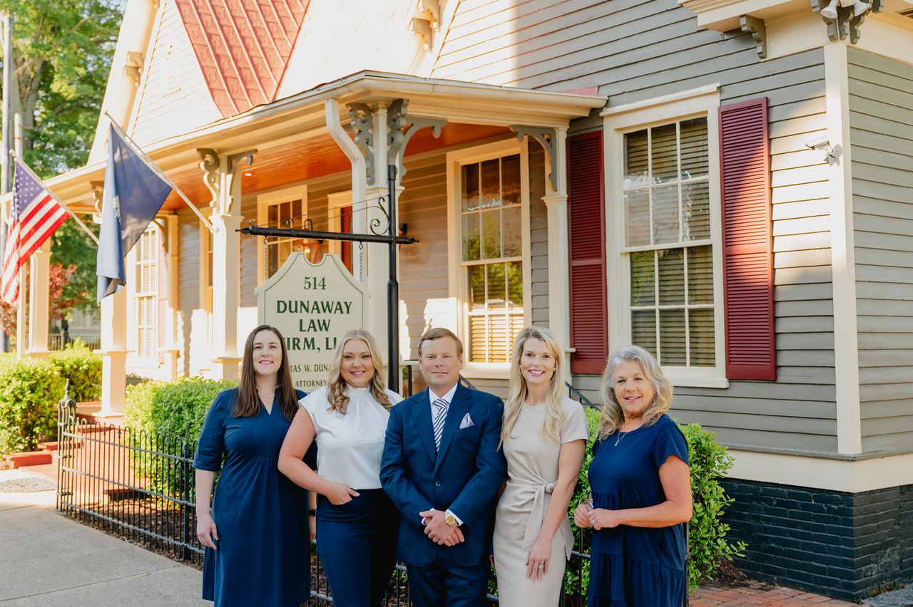 The Dunaway Law Firm team in front of their Anderson, SC office